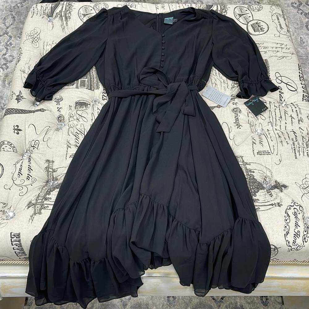 Gabby Skye Ruffled Chiffon Midi Dress